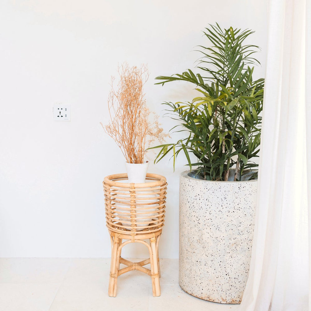 Natural rattan round plant stand