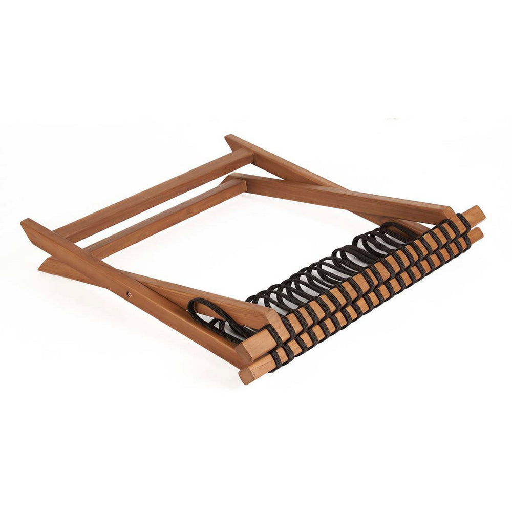 Natural wood foldable luggage rack with woven cord detailing