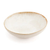 White stoneware pasta plate with burnt-umber rim