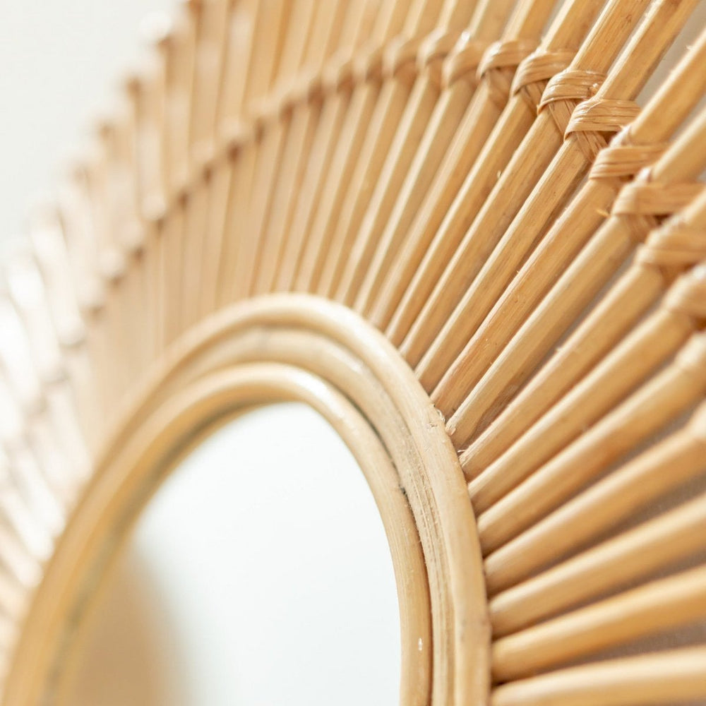 Beige rattan round wall mirror