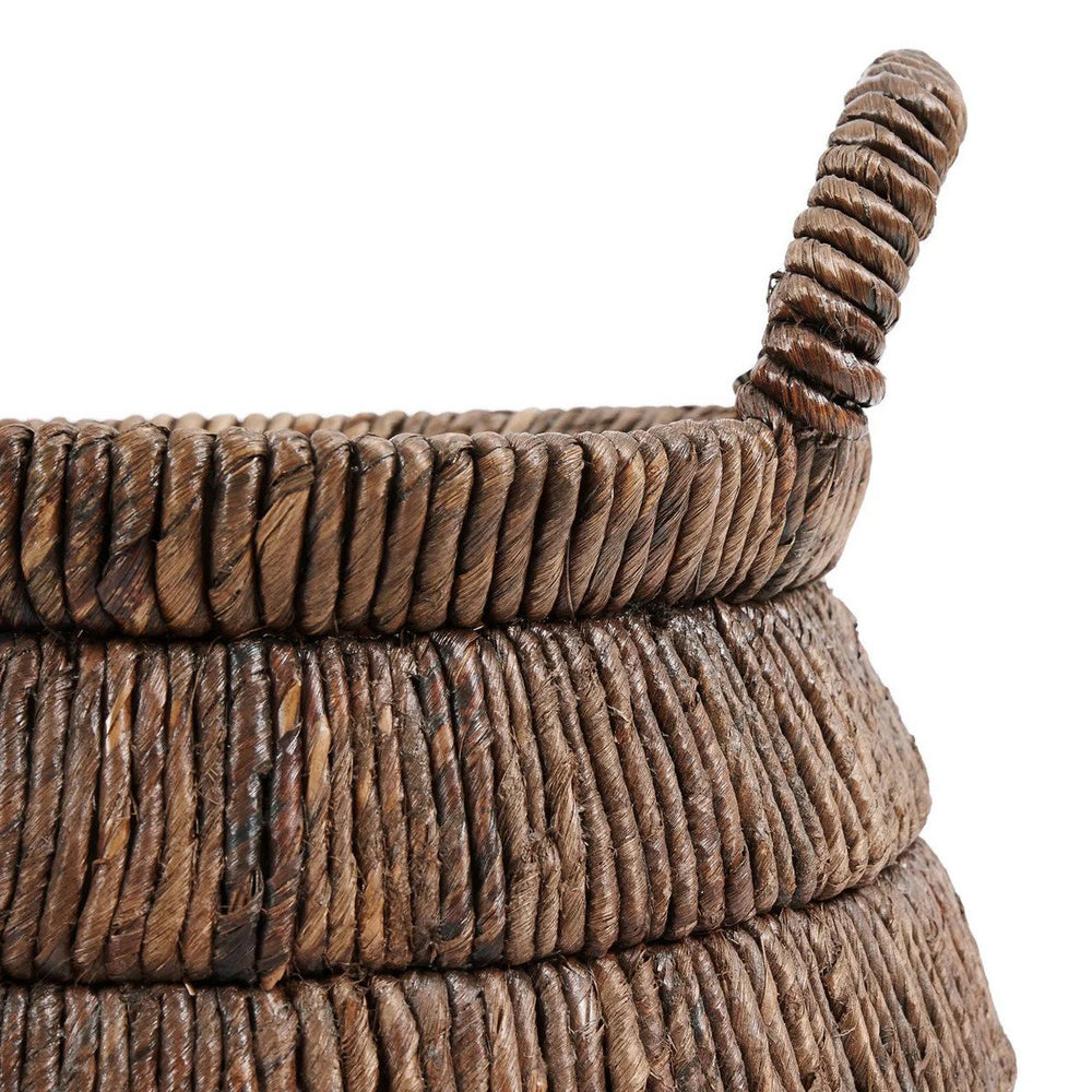 Brown woven banana leaf basket with handles