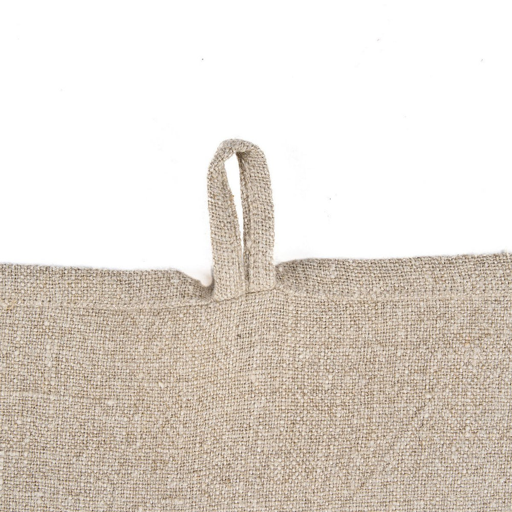 Natural white linen kitchen towel with palm tree print