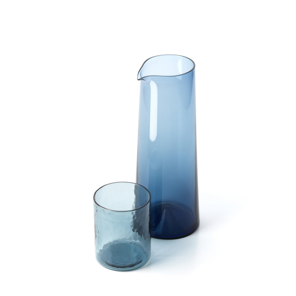 Blue glass water carafe