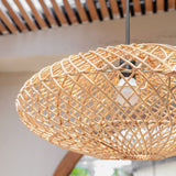 Beige woven rattan disc pendant lampshade