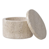 Beige stone container with lid on a white background