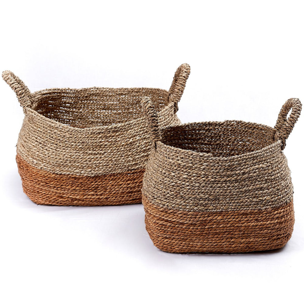 Natural woven storage basket made from banana fibre and seagrass