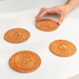 Round brown rattan coasters, set of 4