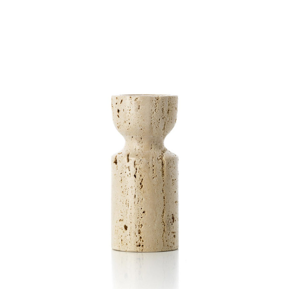 Beige travertine hourglass candle holder