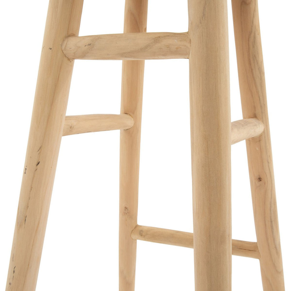 Natural teak wood bar stool with flared legs