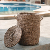 Brown woven water hyacinth storage basket with lid