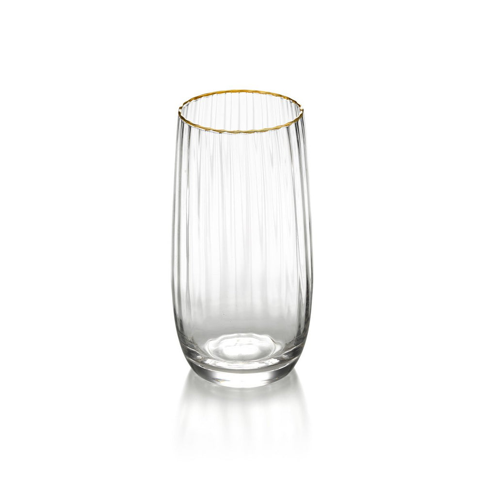 Clear glass with gold rim on a white background