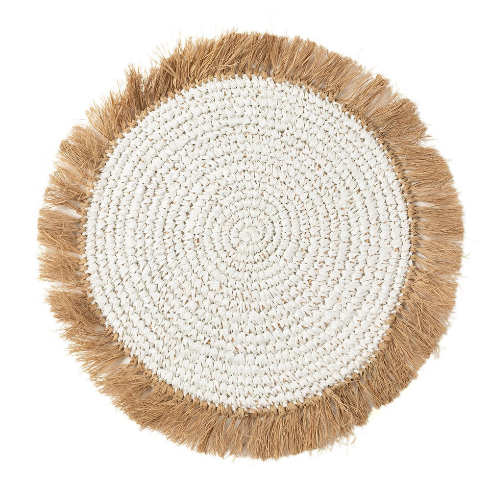 White natural raffia and water hyacinth round placemat