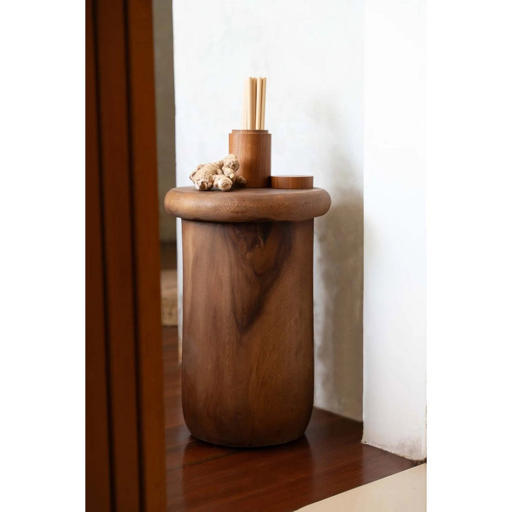 Brown teak wood jar with lid