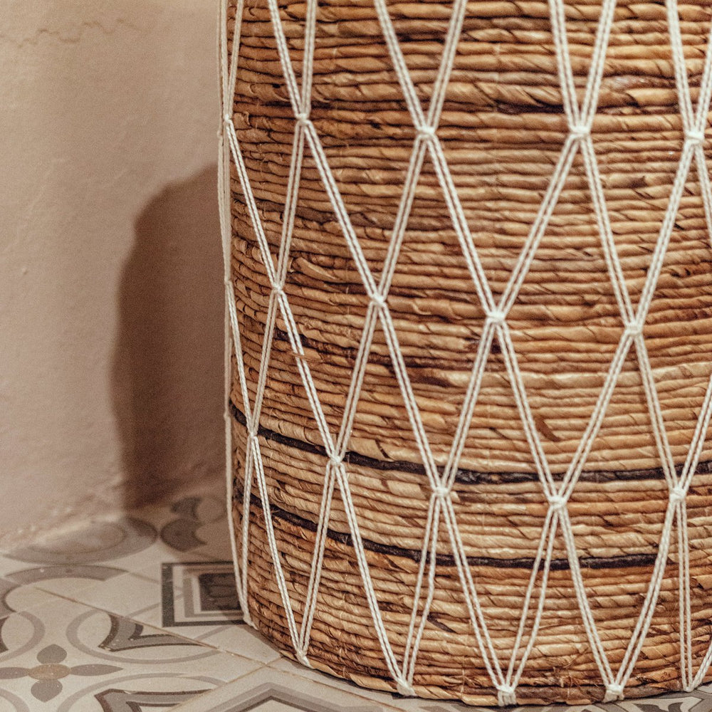 Brown banana fibre laundry basket with lid
