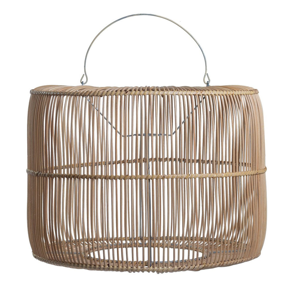 Beige rattan pendant lampshade with metal frame