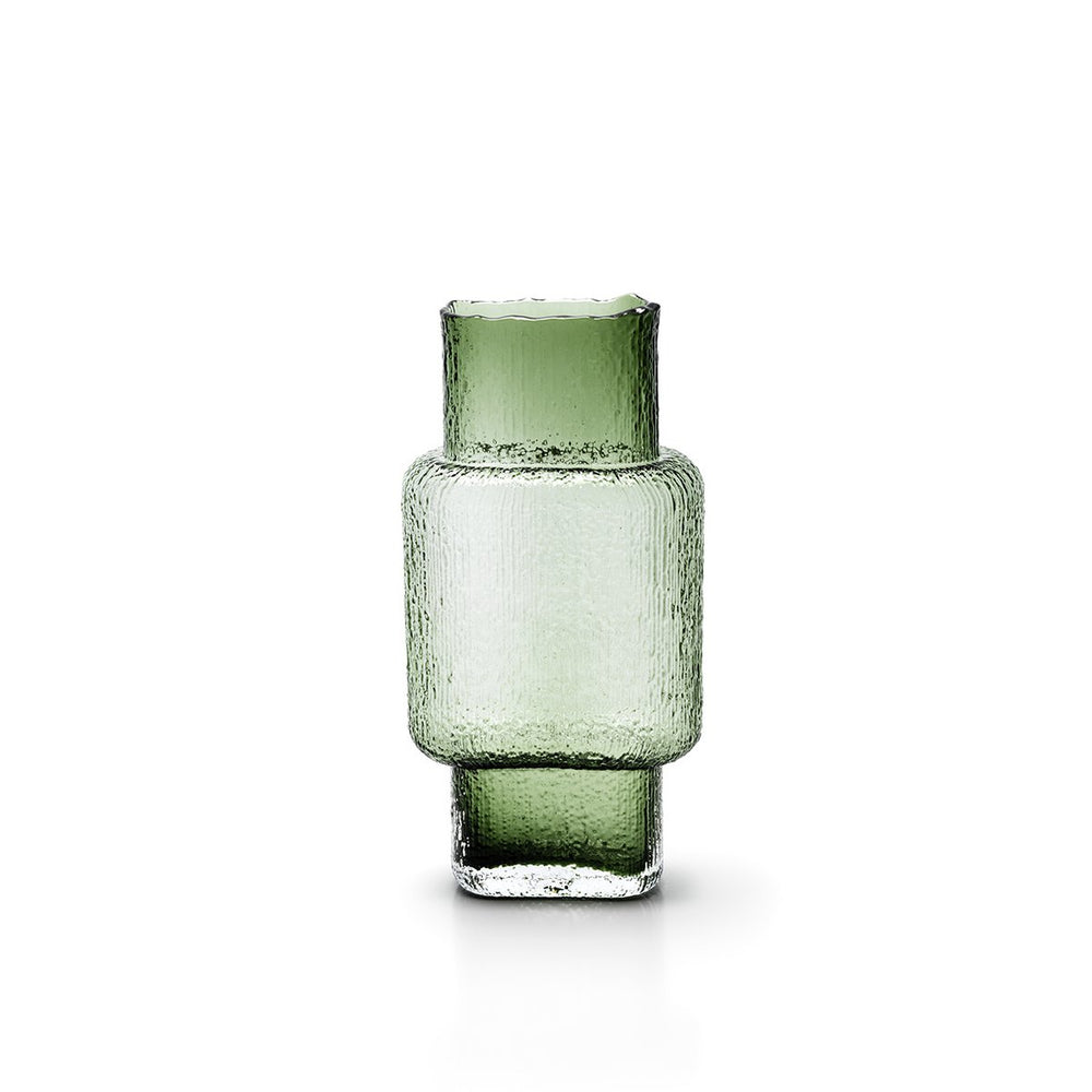 Green glass vase on a white background