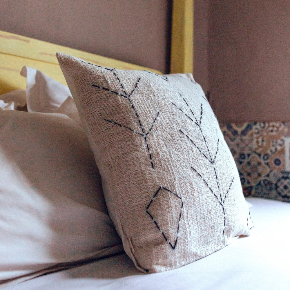 Black embroidered cotton cushion cover
