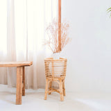 Natural rattan round plant stand