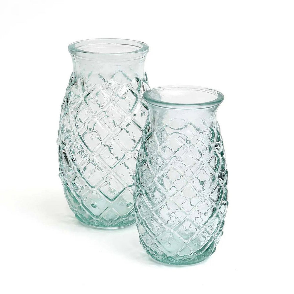 Two textured glass vases on a white background
