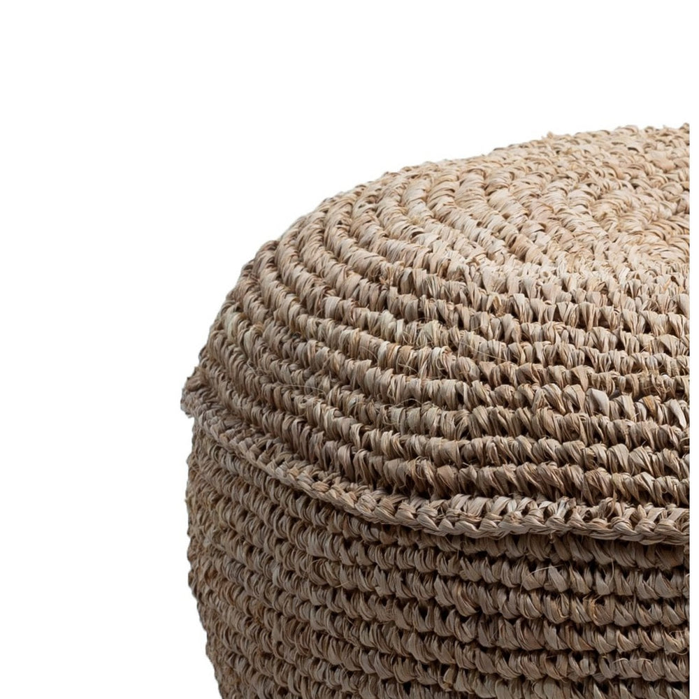 Woven beige ottoman on a white background