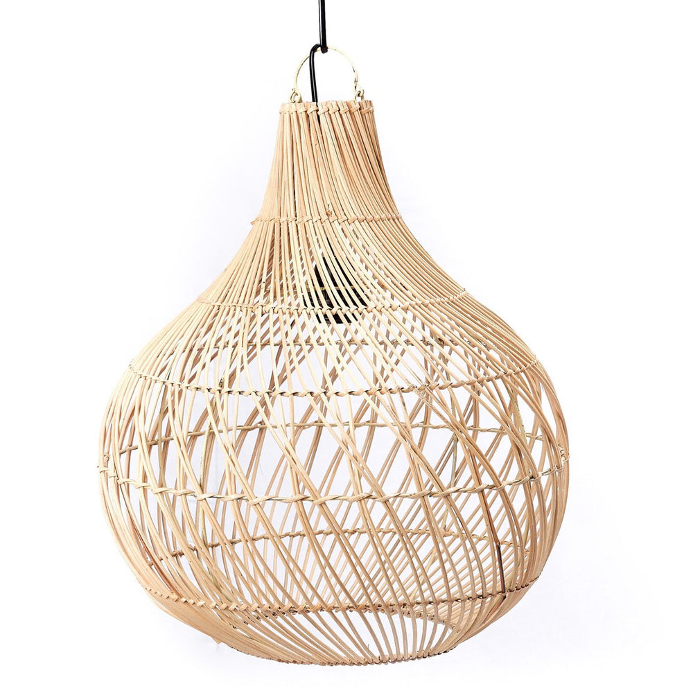 Beige rattan pendant lamp with braided boho design