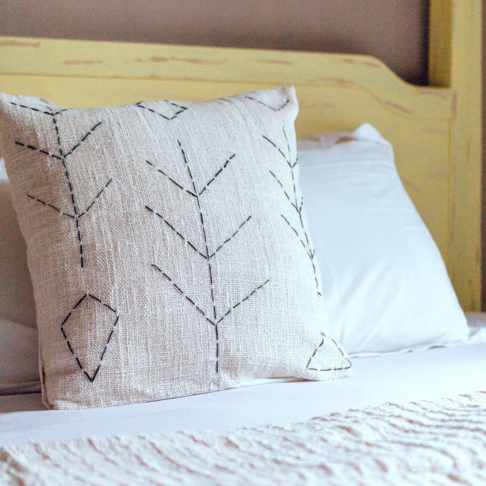 Black embroidered cotton cushion cover