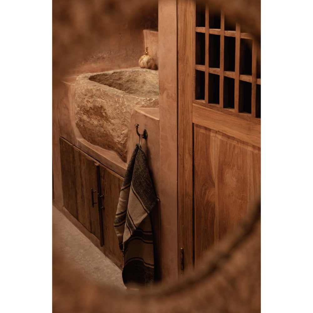 Natural black striped linen kitchen towel