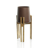 Brown concrete planter on mango wood forked-root stand