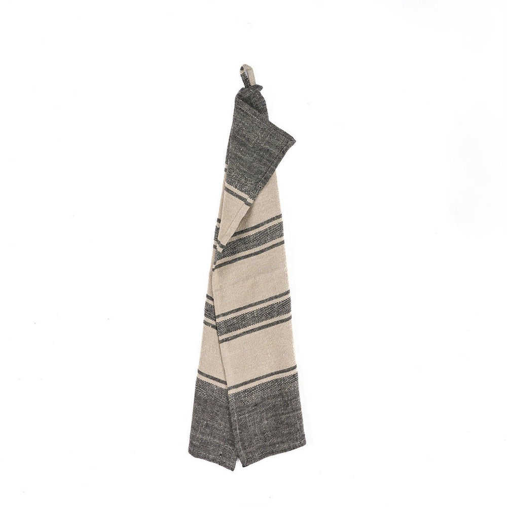 Natural black striped linen kitchen towel