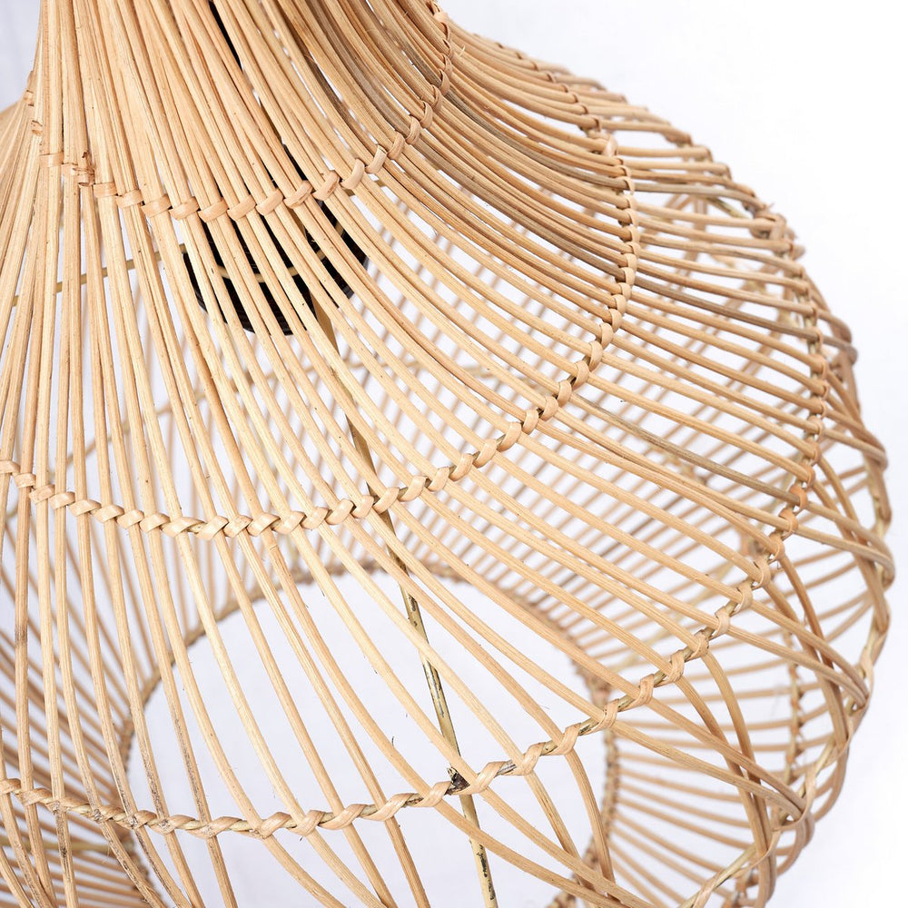 Beige rattan pendant lamp with braided boho design