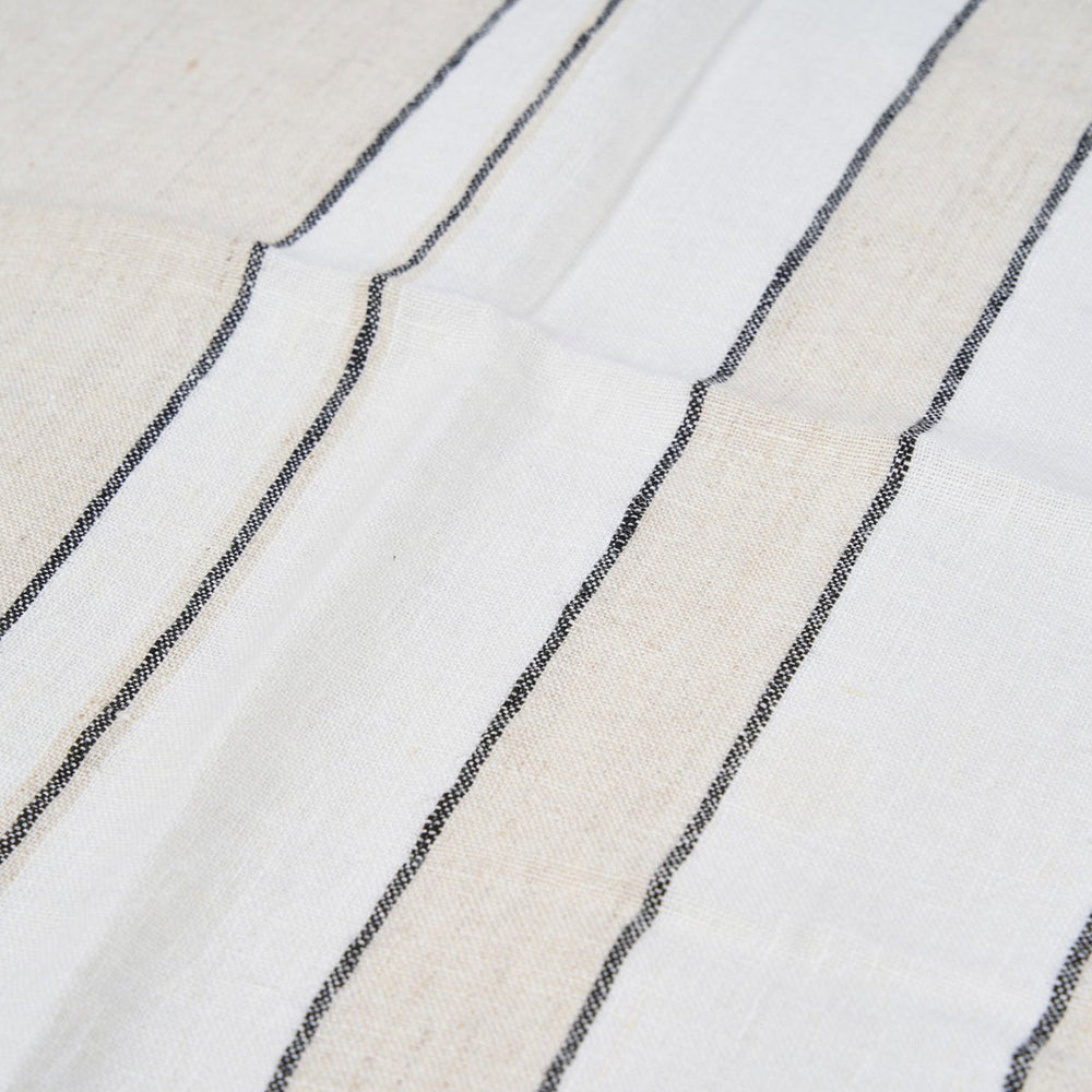 Natural linen napkin with black and white stripes