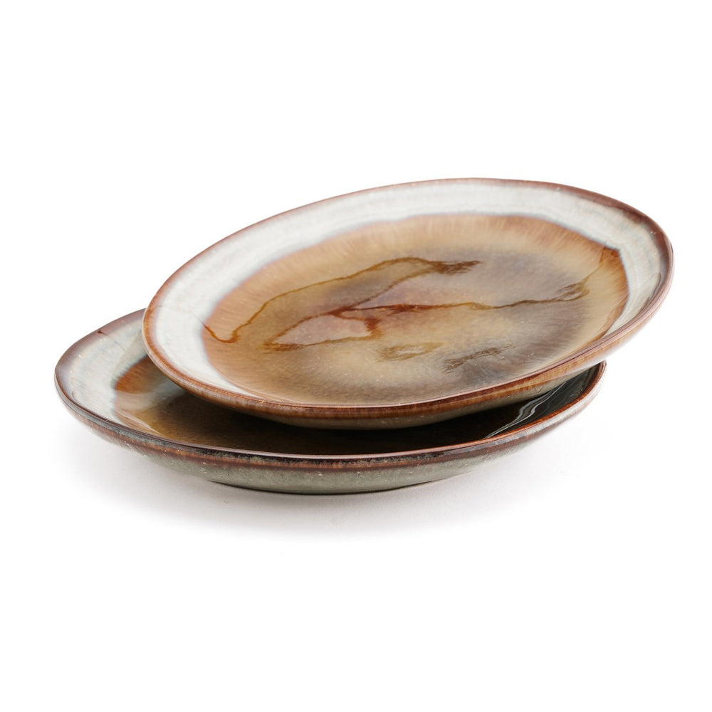 Brown stoneware appetizer plate with crackle glaze finish