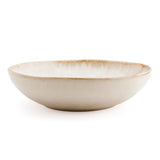 White stoneware pasta plate with burnt-umber rim