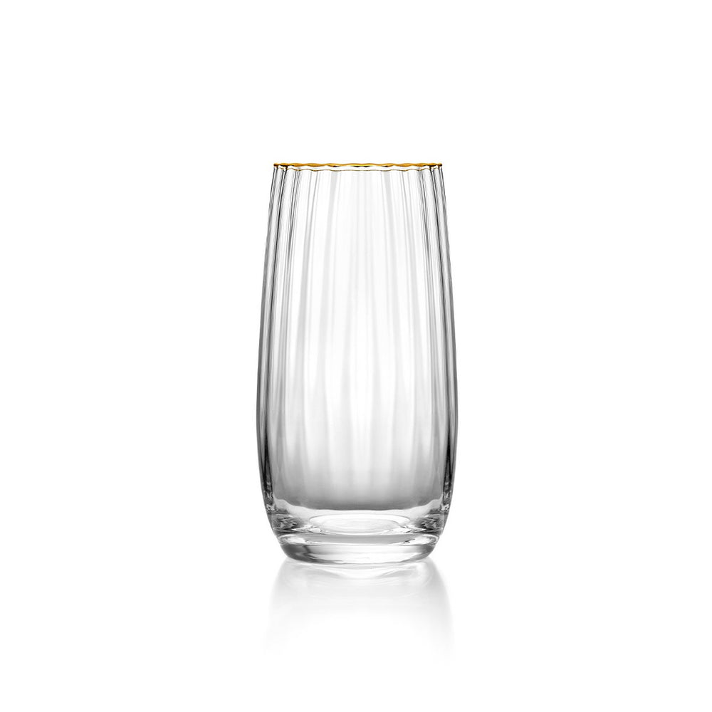 Clear glass with gold rim on a white background