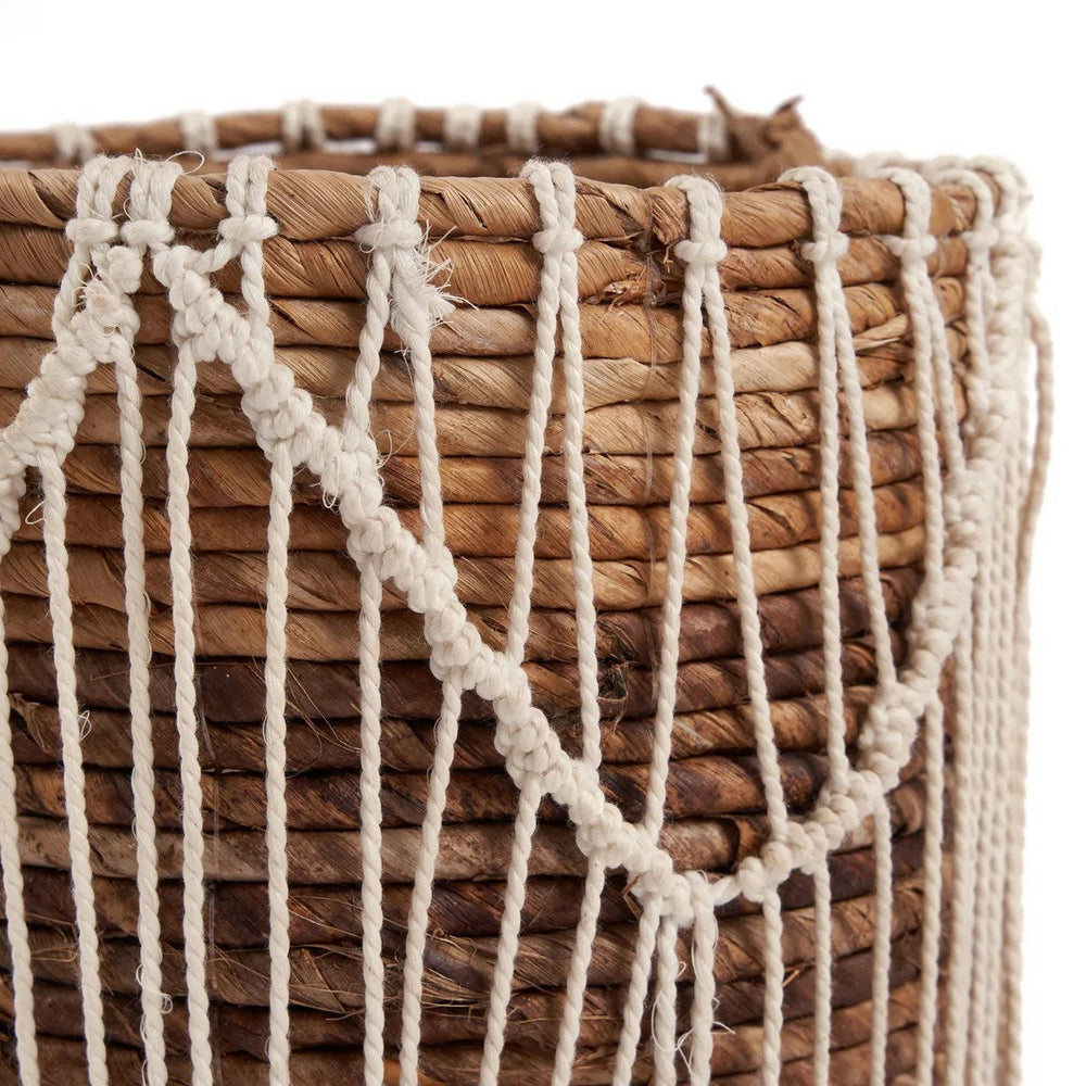 Natural white woven macrame basket