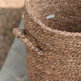 Brown woven water hyacinth storage basket with lid