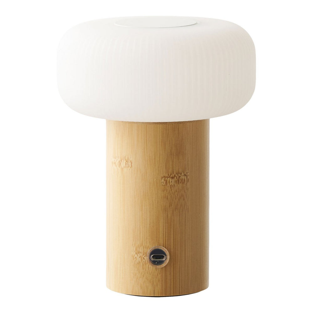 Natural bamboo and white metal rechargeable table lamp