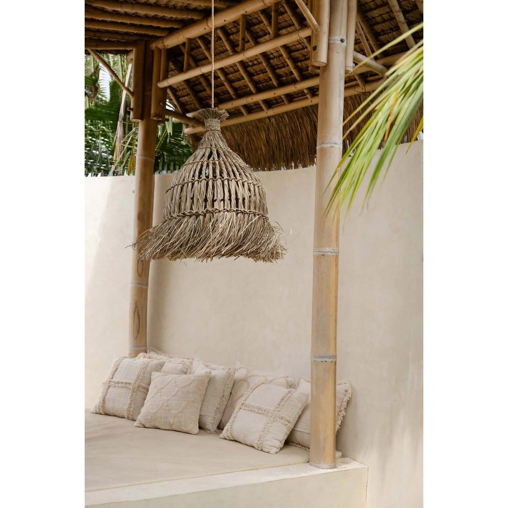Natural cotton cushion cover with hand-tufted arch pattern