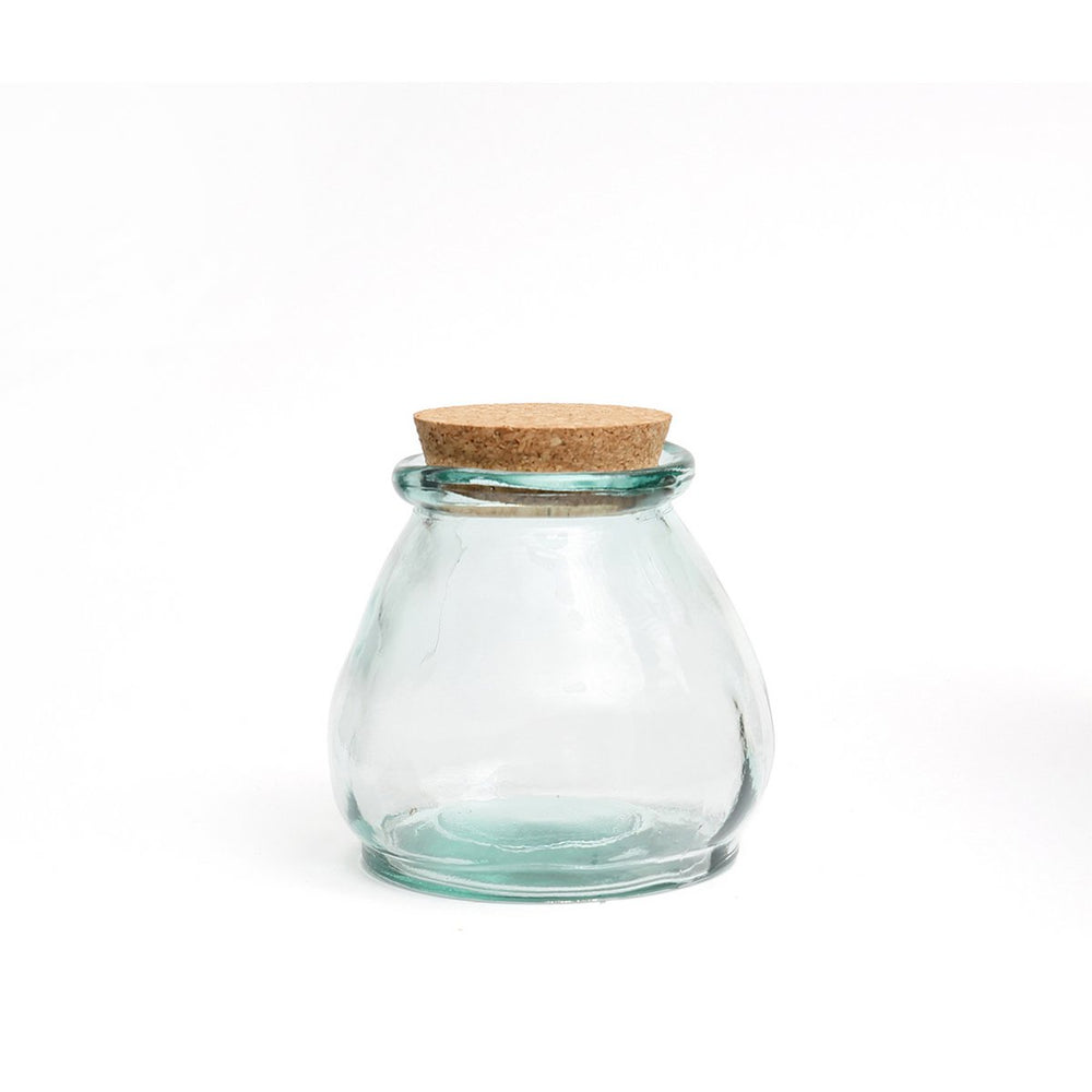 Blue recycled glass jar with cork lid