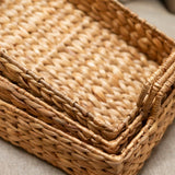 Brown water hyacinth tray with metal frame