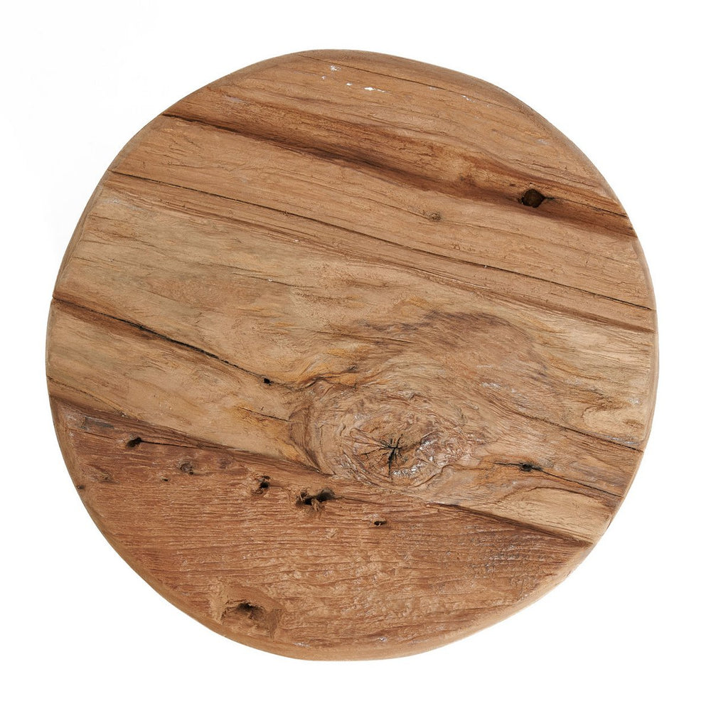 Natural reclaimed teak wood stool with three legs