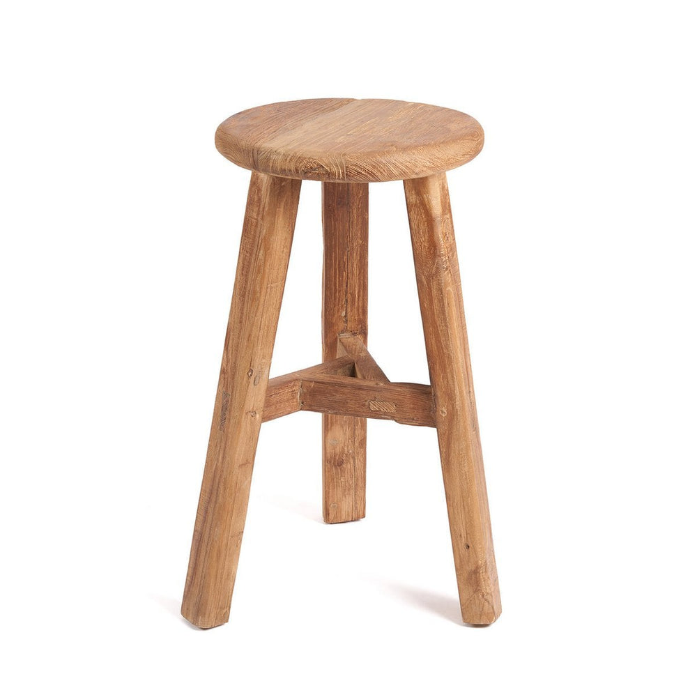 Beige reclaimed teak wood outdoor bar stool
