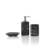 Black marble soap dispenser with brushed metal pump
