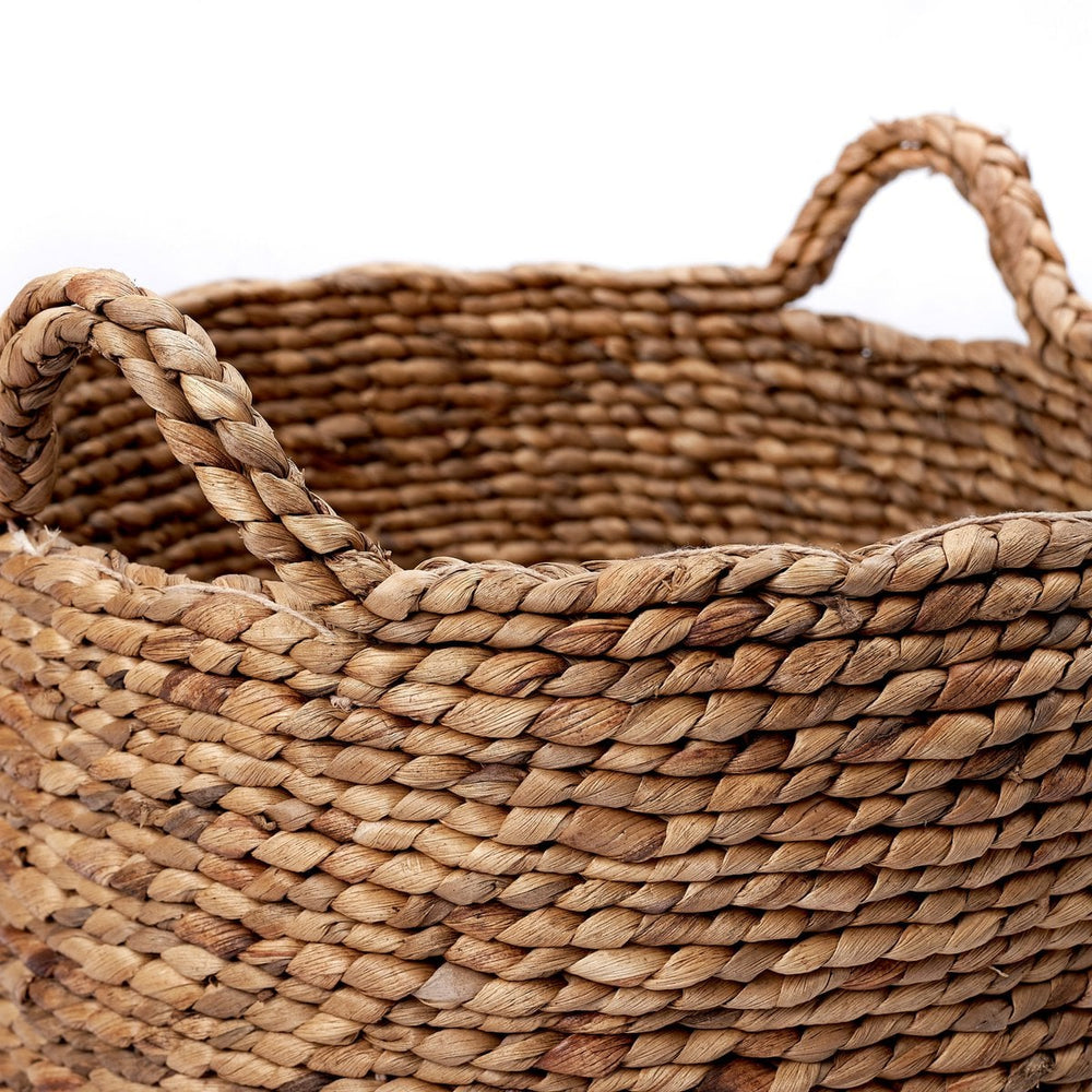 Brown woven water hyacinth basket with handles