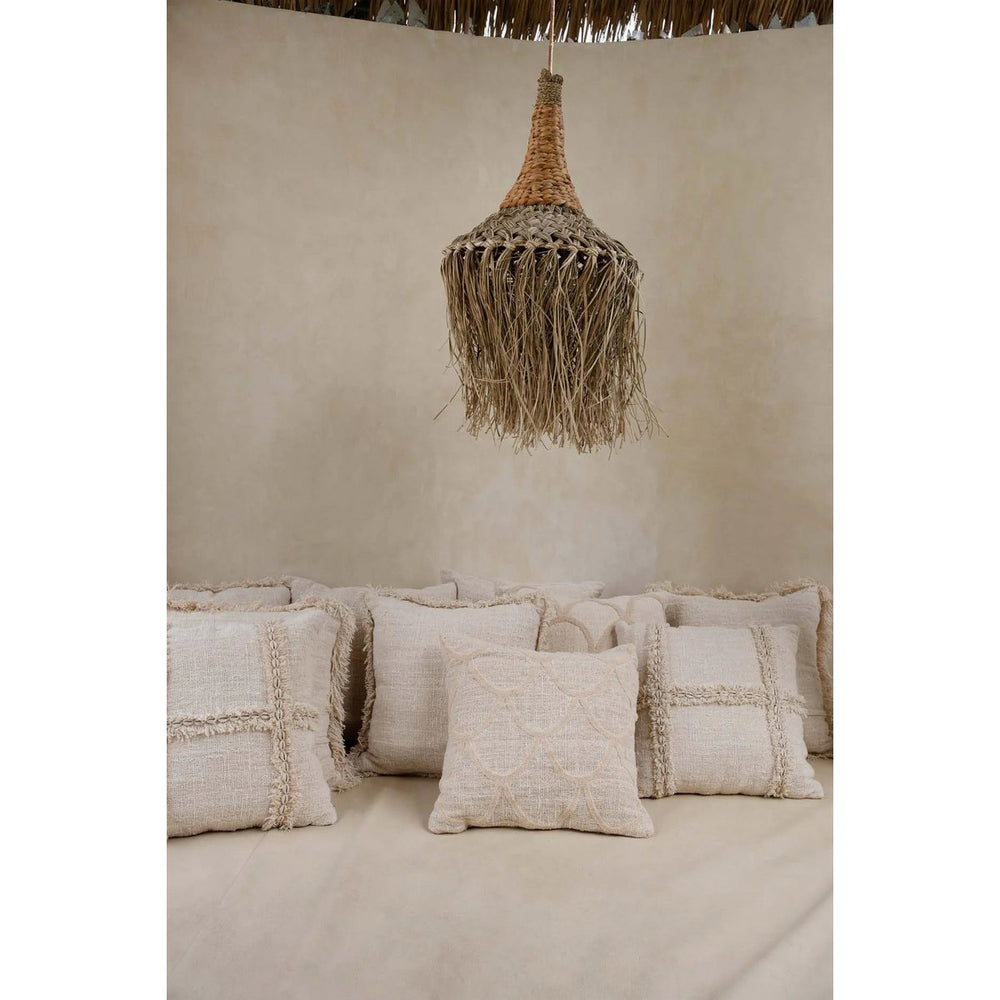 Natural cotton cushion cover with travel-inspired pattern