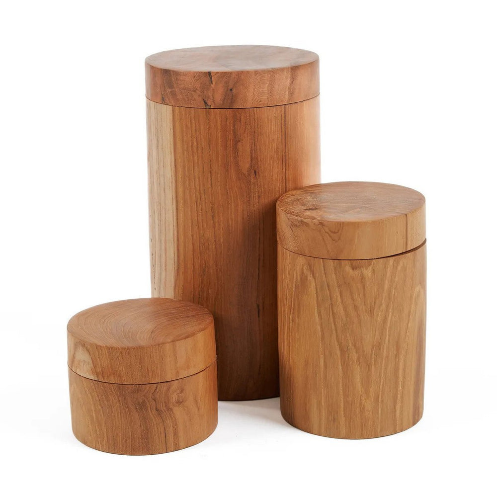 Brown teak wood jar with lid