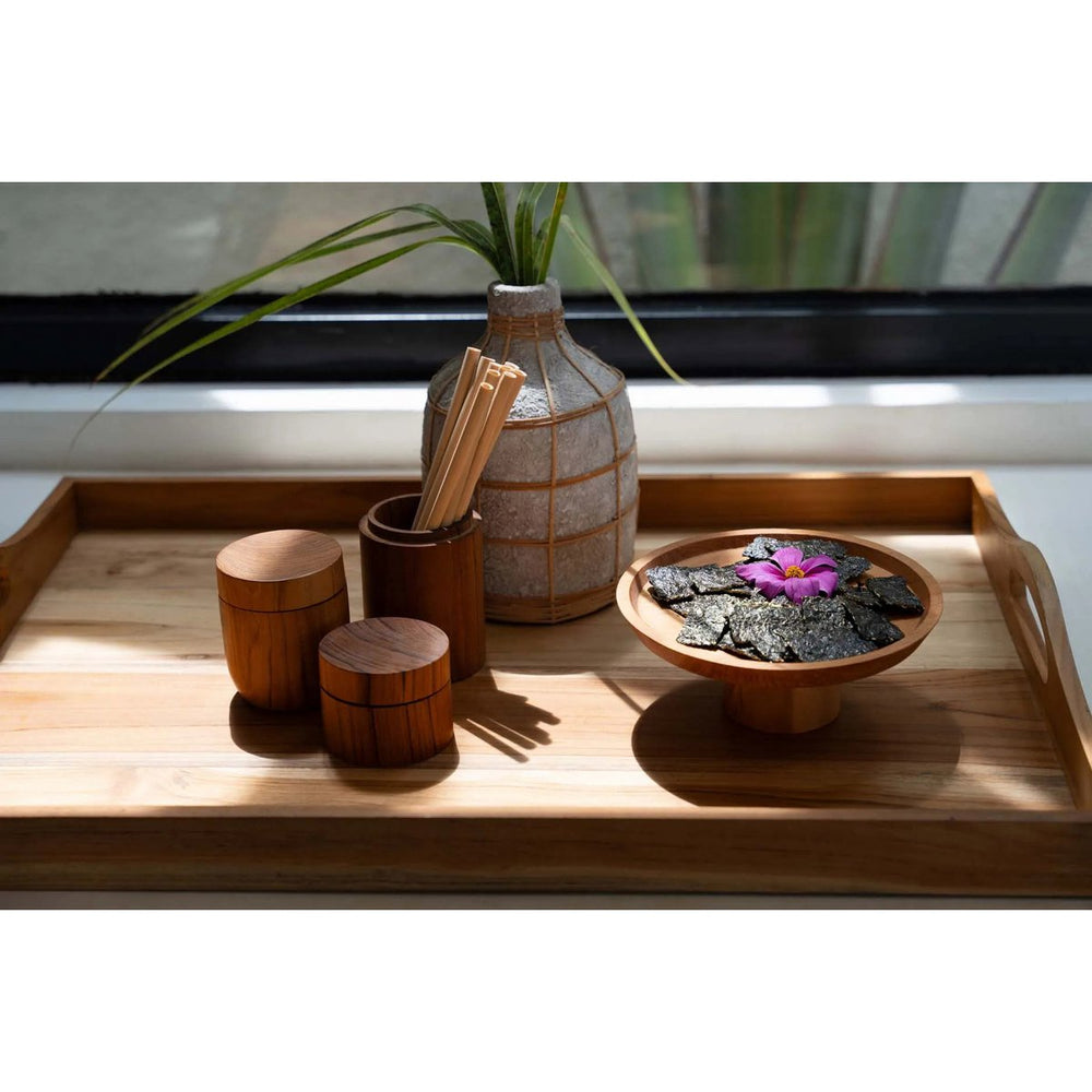 Brown teak wood jar with lid