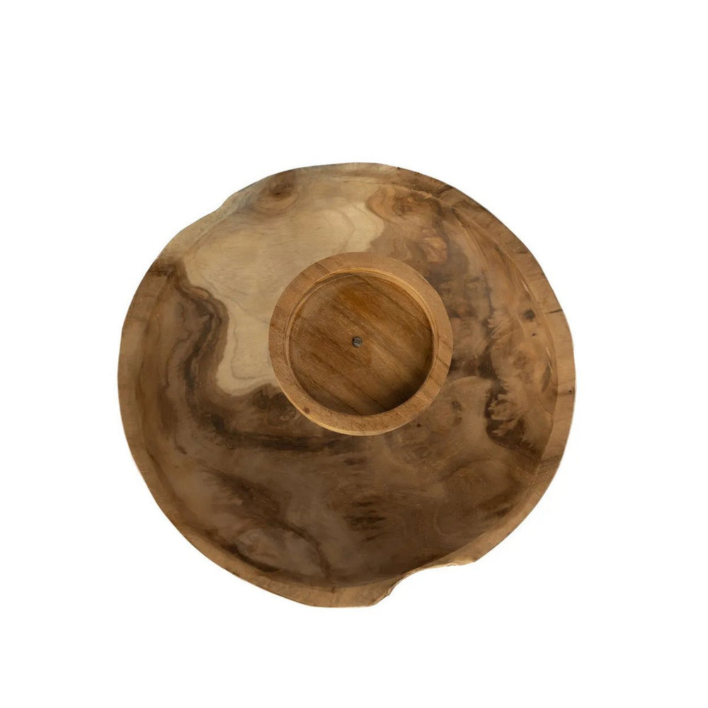 Wooden bowl with a natural finish on a white background