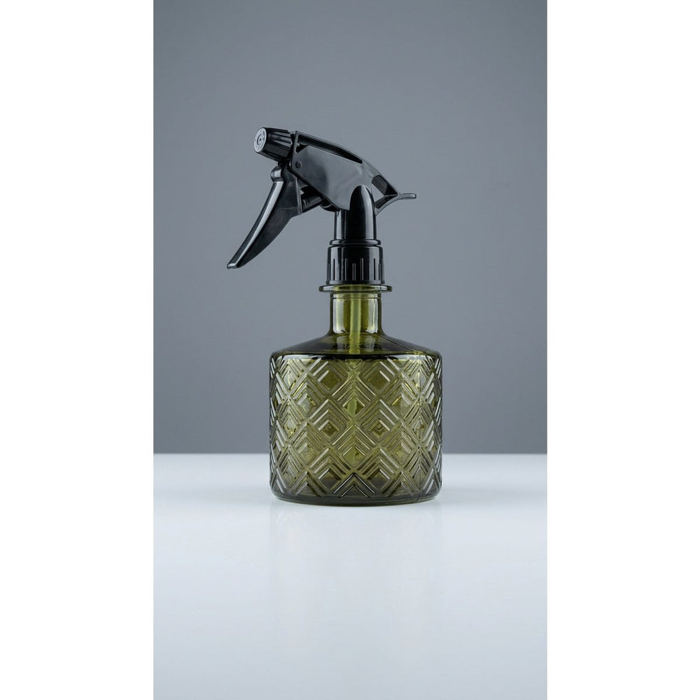 Olive green recycled glass plant mister with lattice detailing