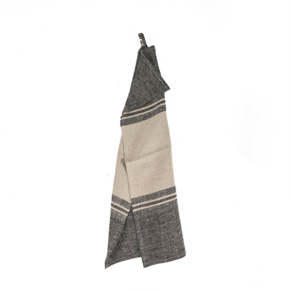 Natural black striped linen kitchen towel